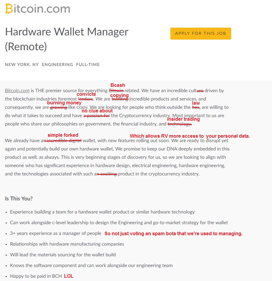 WhalePanda's tweet photo. Fixed a job opening for BCash HW wallet development manager. https://t.co/iYw1K3sZRd