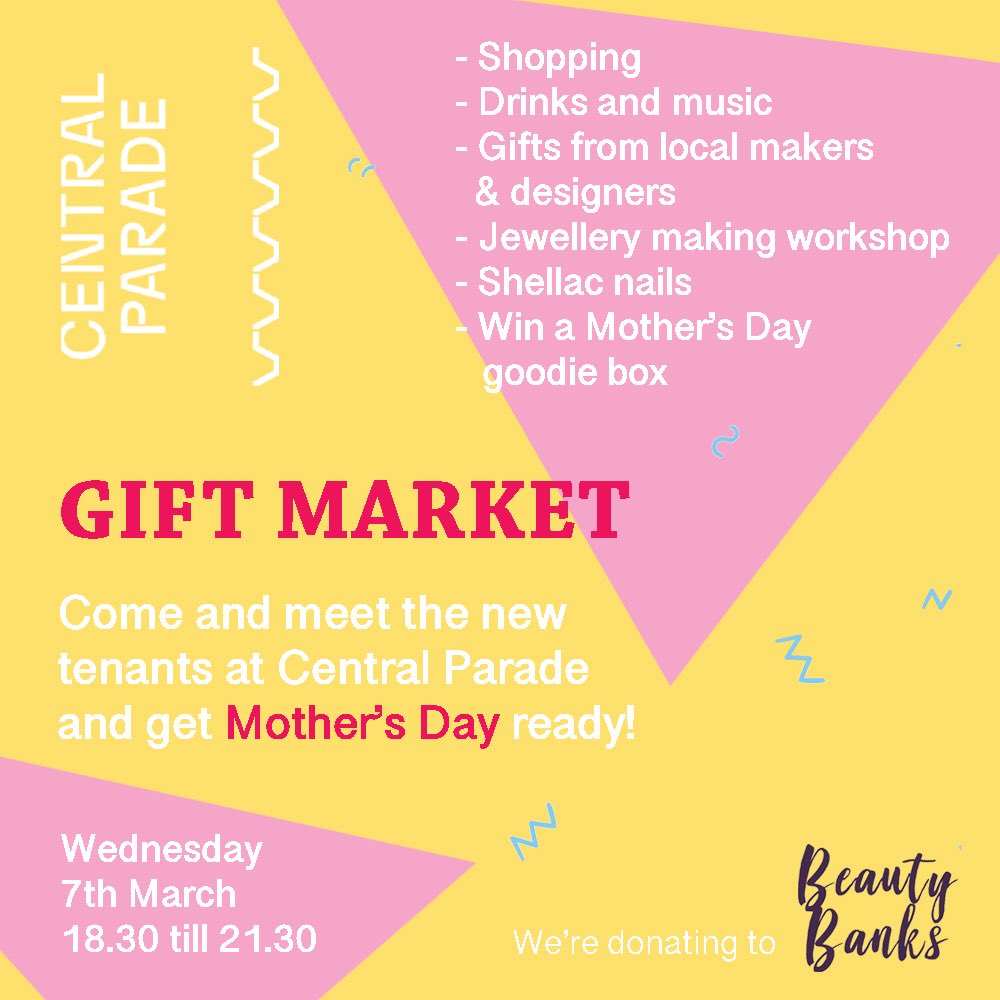 The Every Space (@theeveryspace) on Twitter photo GIFT MARKET at Central Parade✨We’re raising money for Beauty Banks and we’ve got some local friends along to help. Book <a href="/headandhands_/">head & hands</a>   eventbrite.co.uk/e/tasseltastic… GIFT MARKET at Central Parade✨We’re raising money for Beauty Banks and we’ve got some local friends along to help. Book <a href="/headandhands_/">head & hands</a>   eventbrite.co.uk/e/tasseltastic…