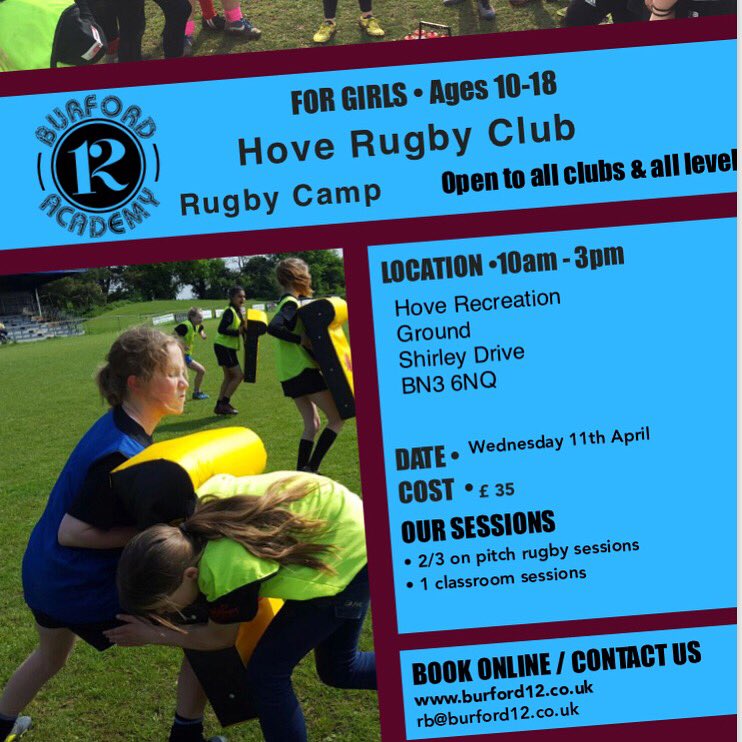 RachaelBurf12's tweet photo. 🏉🏉GIRLS RUGBY CAMPS🏉🏉
@BurfAcademy Easter Half Term camps are taking bookings now👩🏼‍💻visit https://t.co/qIF44AYS8k to secure your place 

🗓4th April📍@wrfcladies 
🗓10th April📍@WindsorDames 
🗓11th April📍@HoveRugbyClub 
🗓12th April📍@Camberleyrfc1 
Spread the Word RT https://t.co/DEZU4gY5SQ