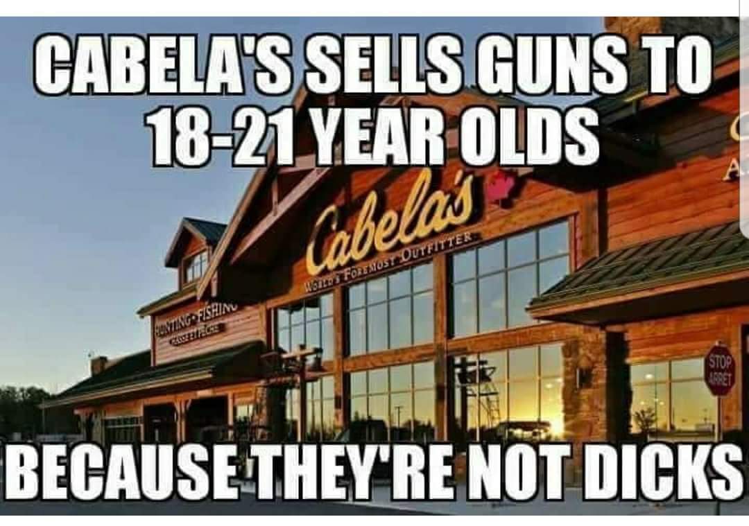 AZWS's tweet image. @Cabelas sells guns to 18 and 21 year olds because they&apos;re not @DICKS!!

#NRA
#2ADefenders
#LiberalControl
#IAmTheNRA