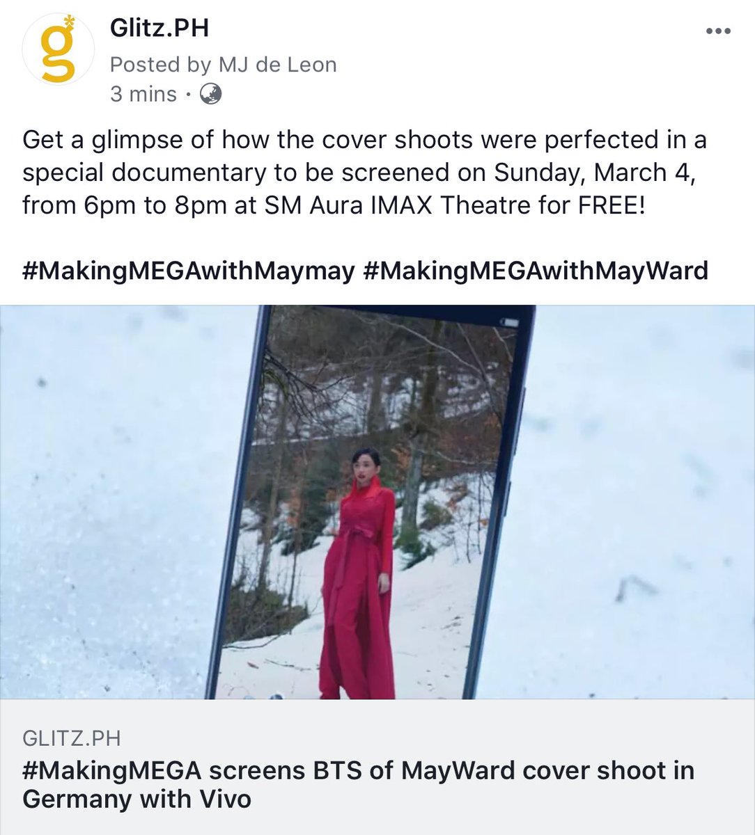 mj__deleon's tweet photo. Get a glimpse of how the cover shoots were perfected in a special documentary to be screened on Sunday, March 4, from 6pm to 8pm at SM Aura IMAX Theatre for FREE!
MORE PHOTOS: https://t.co/0zIxyYpSrD
#MakingMEGAwithMaymay #MakingMEGAwithMayWard
# SplashyASAPxMAYWARD https://t.co/XORcrybtni