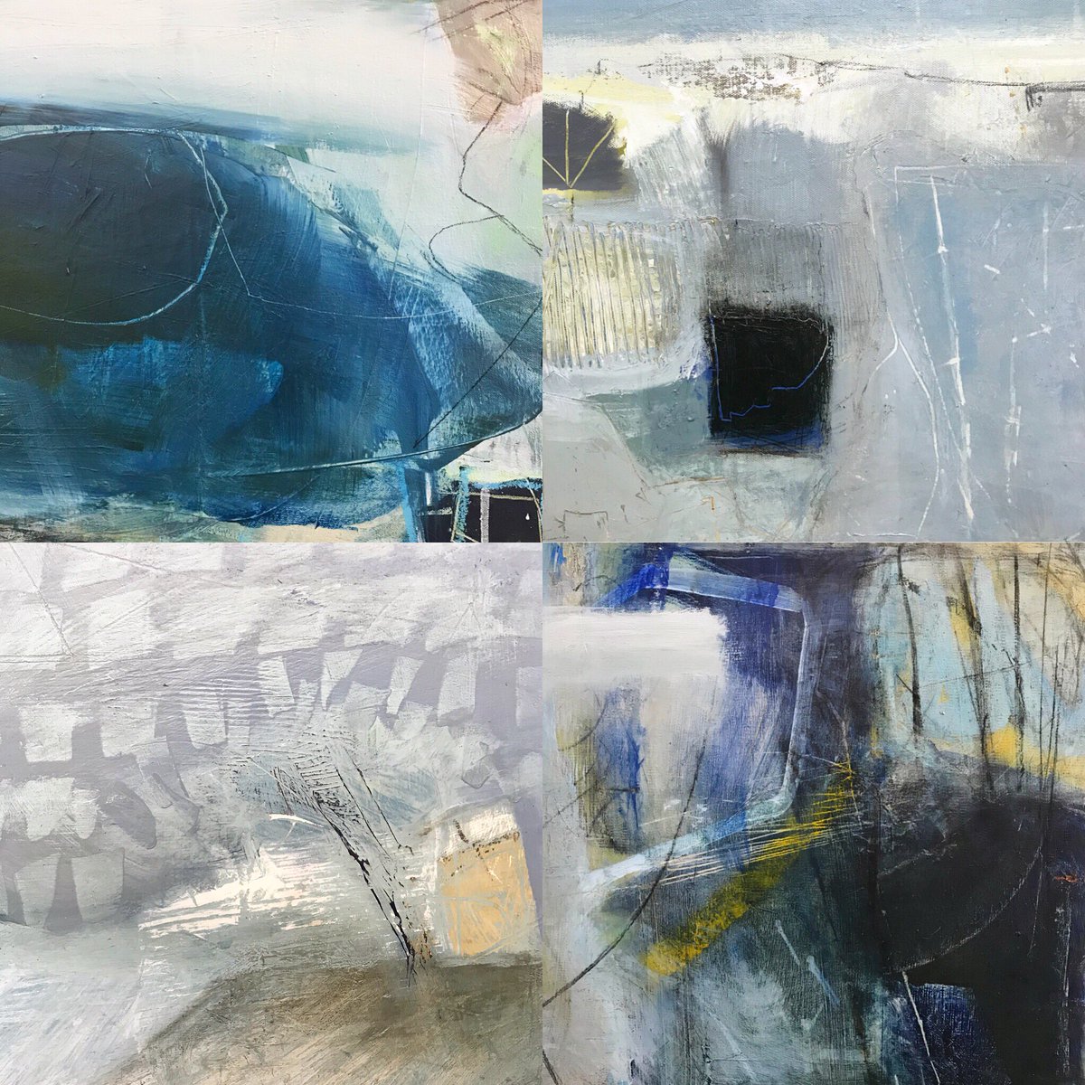 Fragments of process. Crops of four #paintings I worked on last week. Getting closer on some of these. #artists #artist #abstractart #contemporaryart #modernart #acrylicpainting #abstractexpressionism #abstractseascape