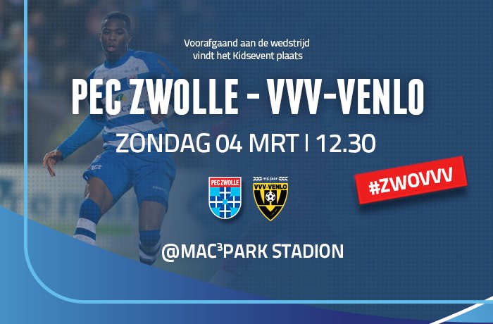 PECZwolle's tweet photo. ⚽ MATCHDAY! Om 12.30 uur begint PEC Zwolle aan de thuiswedstrijd tegen VVV-Venlo. Kom naar het stadion en moedig onze Blauwvingers aan! #zwovvv #peczwolle https://t.co/OHLjbpG6kD