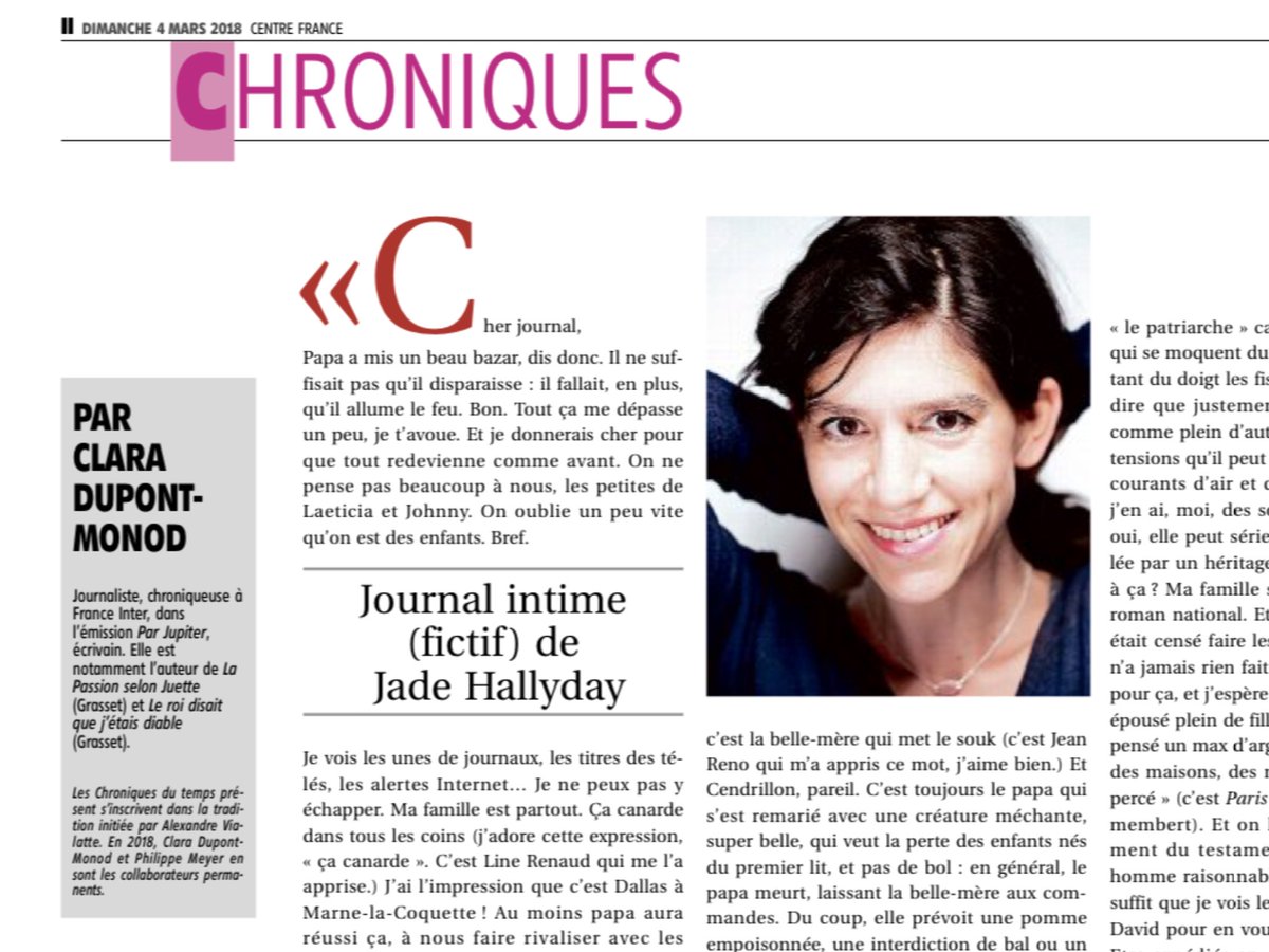 obonnichon's tweet photo. Bienvenue à Clara Dupont-Monod, qui rejoint, aujourd’hui, avec un sujet décoiffant, la famille des chroniqueurs de nos éditions du dimanche @lamontagne_fr  @CentreFrance https://t.co/1cnR7Jj9Qo