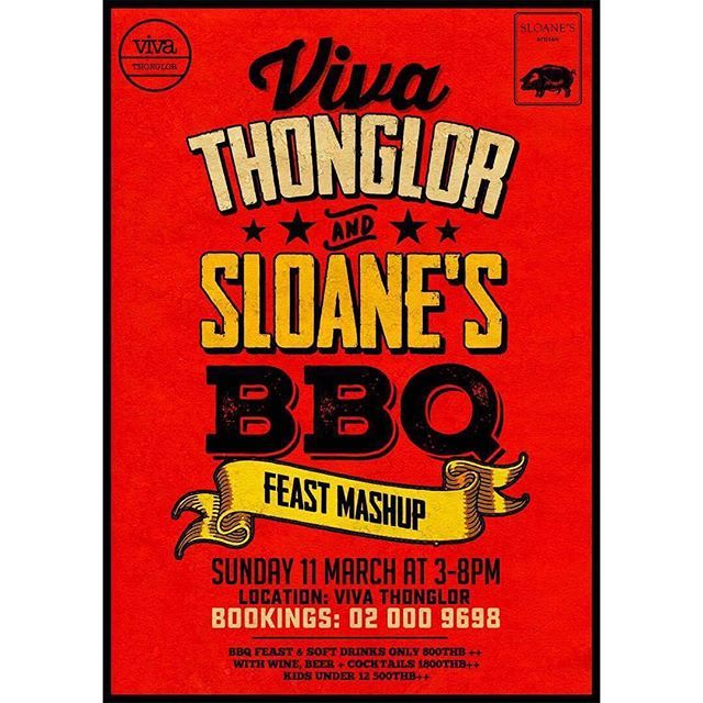 SloanesBKK's tweet photo. Cancel all your plans and book us in for Sunday 11th March 2018!
A #SundayFunday not to be missed with @vivathonglor and @sloanesbkk awesome BBQ mash up. 
RSVP - link in Bio.

#SloanesThonglor #SloanesBKK #VivaThonglor https://t.co/7EMj4uVFUF https://t.co/QgSQzHurbG