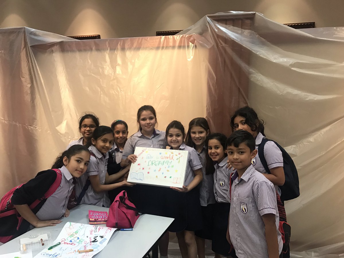 English_SBS's tweet photo. 10 pupils from Years 3 &amp; 4 have had an inspiring day at the Emirates Literature Festival where they enjoyed listening to talks by Philip Ardagh and Jacqueline Wilson as well as participating in the Drawings my Me Live Art session 📚#sbsenglish #emirateslitfest #drawingsbyme https://t.co/ElG1fn2XSA