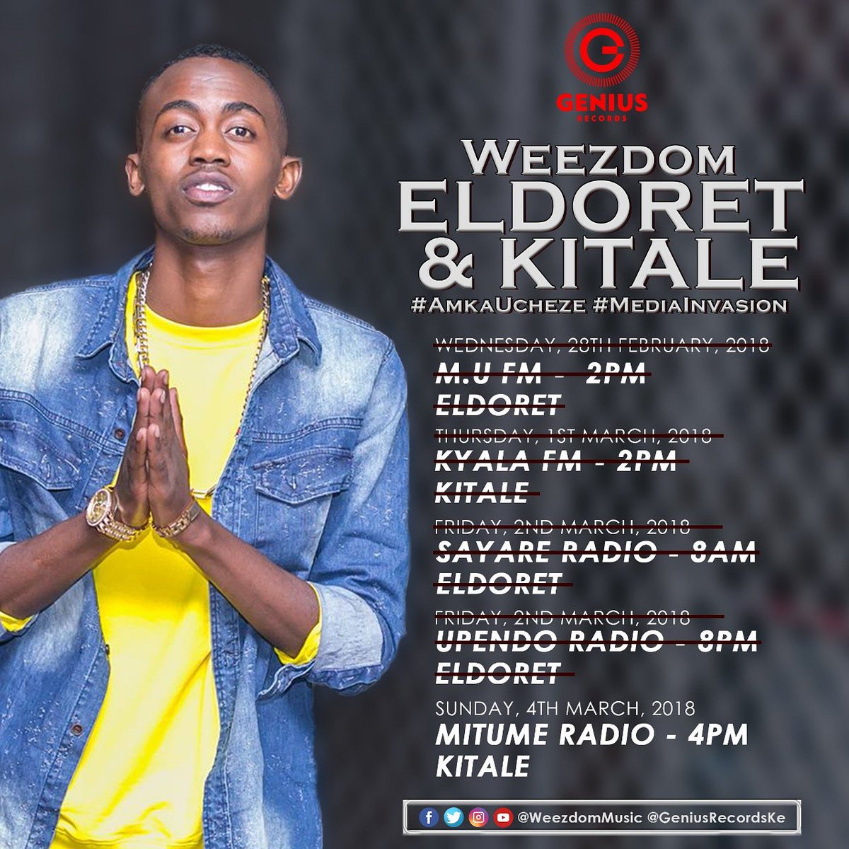 weezdommusic's tweet photo. TRANS NZOIA County! Nafurahi sana kuwatembelea leo.Ntakuwa live from 4pm ndani ya your No.1 Radio #MitumeRadio🔷89.7Fm hosted by Antony Elam.
#AmkaUcheze #MediaInvasion Cc @geniusrecordske https://t.co/vEoJXrT9Rn