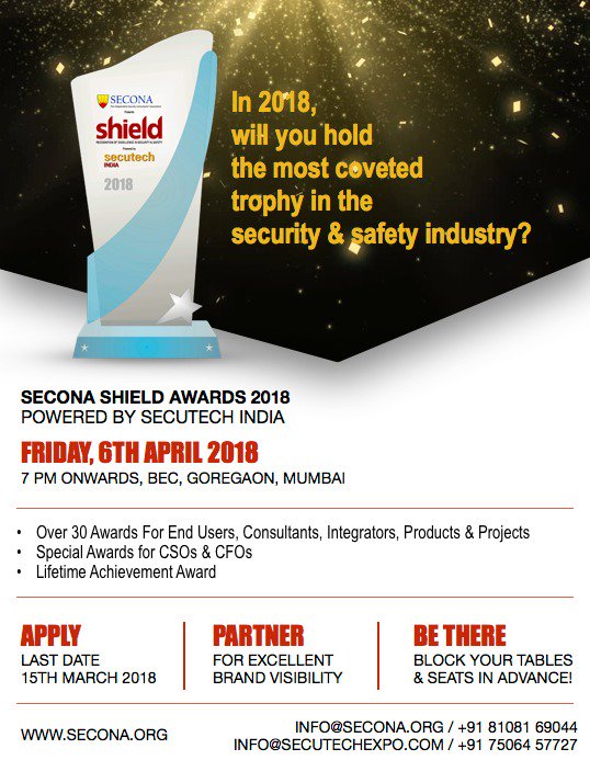 SECONAastra's tweet photo. SECONA Shield Awards 2018, powered by Secutech India. https://t.co/QHCHQmk4lD
