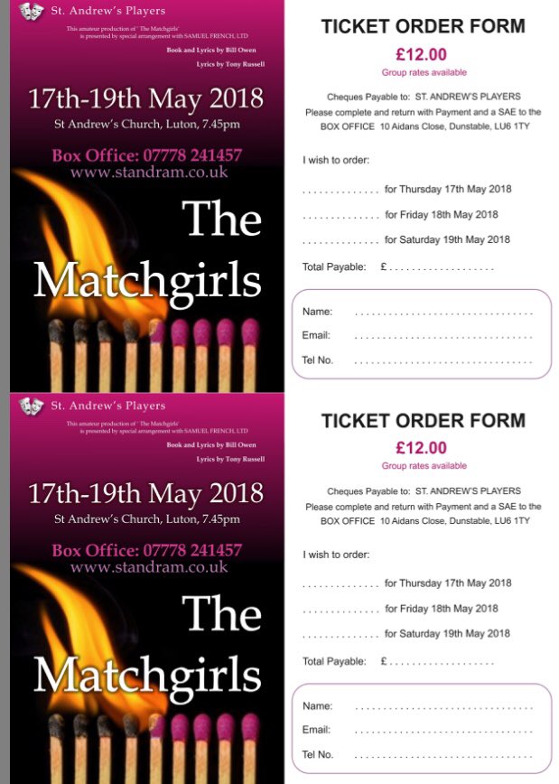 standrewsluton's tweet photo. tickets are now on sale for The Match Girls! https://t.co/qe42smFq5N https://t.co/LcSy5C94Sw