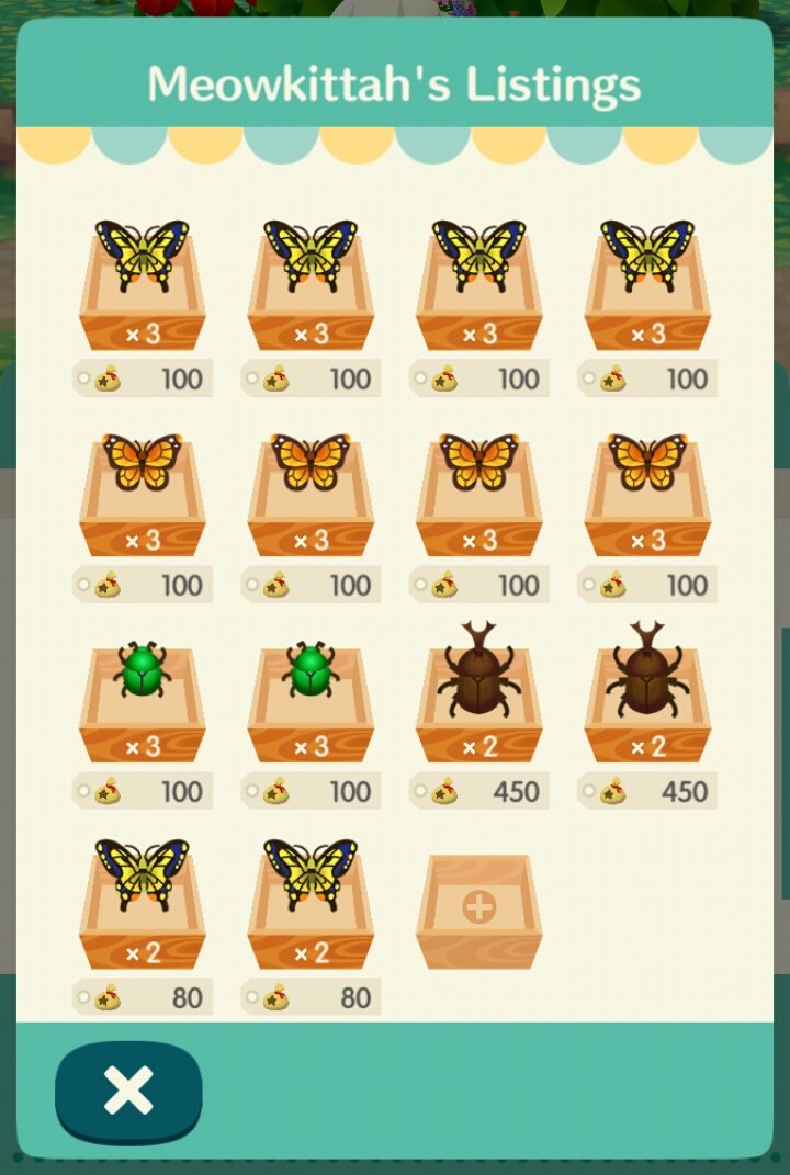 AC_Meowkittah's tweet image. ✨🐞🐝 it's a buggy market day! 🐝🐞✨ honestly find it so satisfying to devote my boxes to one type #AnimalCrossing #PocketCamp #marketbox
