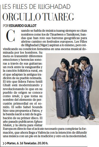 RunnEverything's tweet photo. Buen articulo sobre #lesfillesdeillighadad en @UrbanVLC @levante_emv  y su concierto martes 6 marzo en @16_Toneladas OJO que la fecha en la revista fisica esta mal pero buenismo elcontenido. Bolazo nos espera! #sufrevlc https://t.co/7h6h0zGOIH
