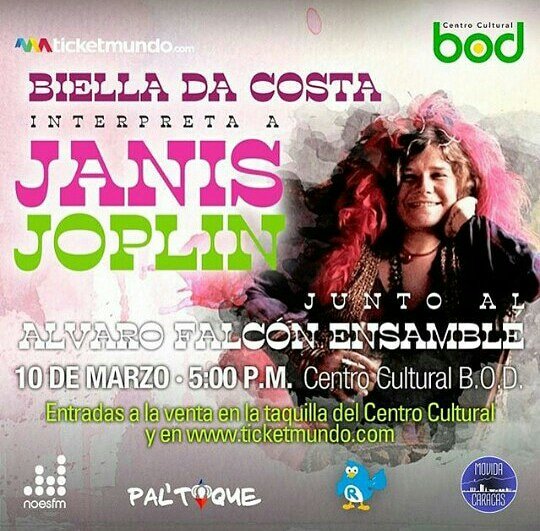 compayprodu's tweet photo. #CompayAgenda | La comadre @bielladacosta interpreta a JANIS JOPLIN, el 10/03 a las 5.00 p.m. en @cculturalbod.
Entradas a la venta en las taquillas y en @ticketmundo_ve
#conciertos #agenda #cantantes #cantantesvenezolanas #bielladacosta #janisjoplin #caracas #rockandroll https://t.co/PkRtytYCHi