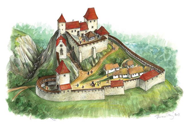 KasteelVrouwtje's tweet photo. Csókakő Castle, Hungary - an artistic rendering as it looked during the late Middle Ages. Medieval #castle in Csókakő, Hungary. #Csokako https://t.co/R6SL8uGFEd .... https://t.co/DYAapaeBfG