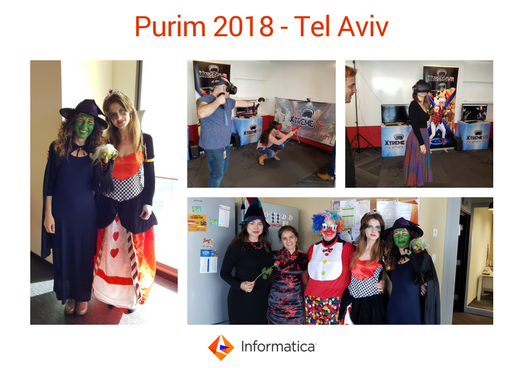 Informatica's tweet photo. To celebrate Purim, our Tel Aviv team put together a fun day for everyone in the office, dressing up in costumes and playing VR games.

If you love working with a great team that supports one another and embraces diversity, come join Informatica! 

https://t.co/TQZPZ9PFhd https://t.co/hTgLcFrLJG
