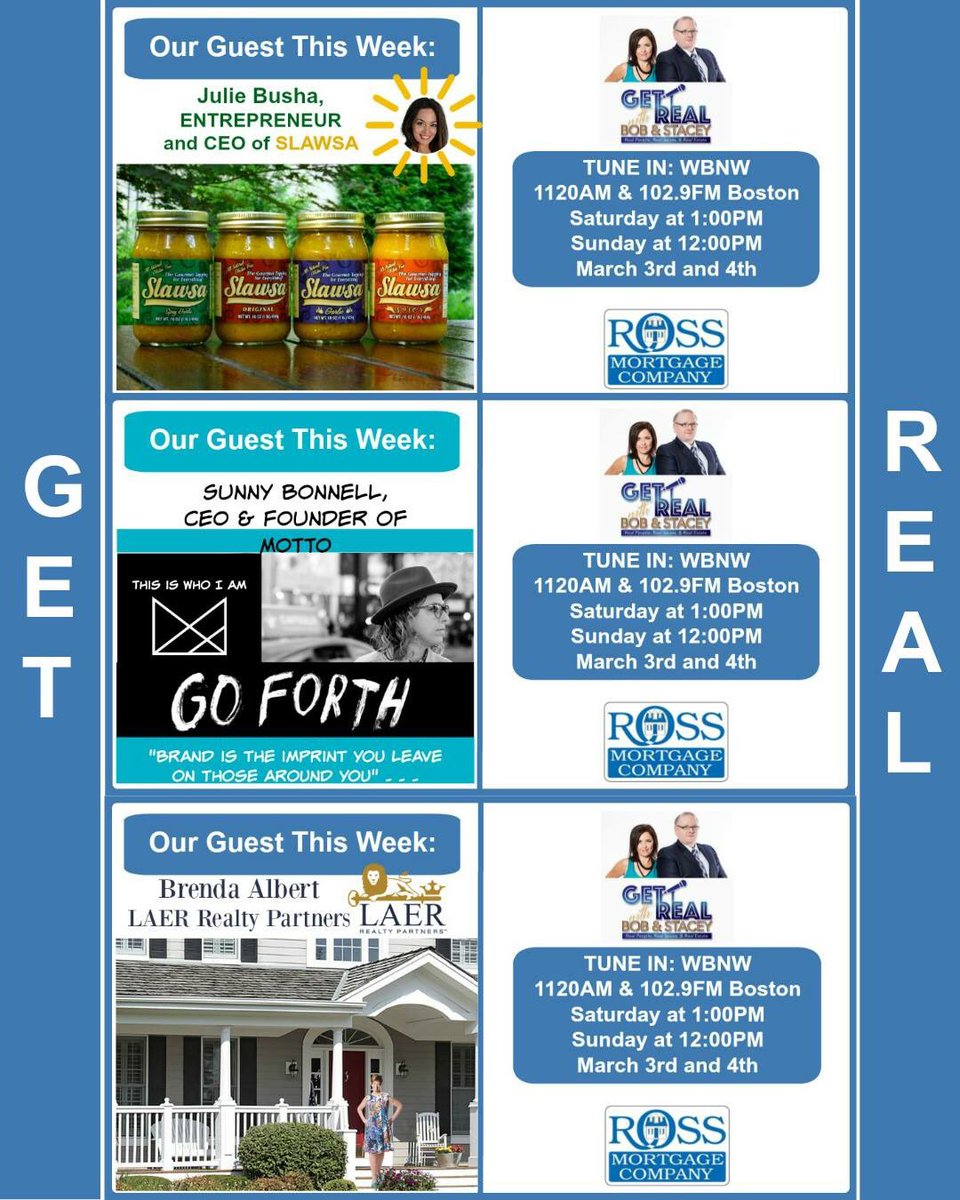 getrealwithbns's tweet photo. On the air at noon today with @slawsa #entrepreneur Julie Busha, @wearemotto  #branding expert, Sunny Bonnell and @laerrealty #realtor Brenda Albert. 
#GetRealWithBNS #RossMortgageCo #Inspiration #Leadership #LeadersandLegends #RealEstateMatters #MoneyMatters https://t.co/PMMGJIK5js