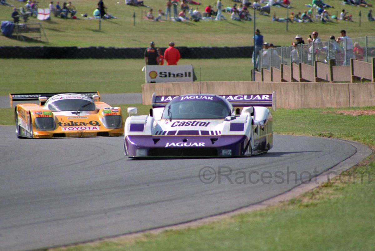 raceshot100's tweet photo. @MBrundleF1 #Jaguar #XJR11 leading #JohnWatson #Toyota #TeamTOMS #89CV #Donington #WSPC #1990 https://t.co/nOYXBZ9DaV