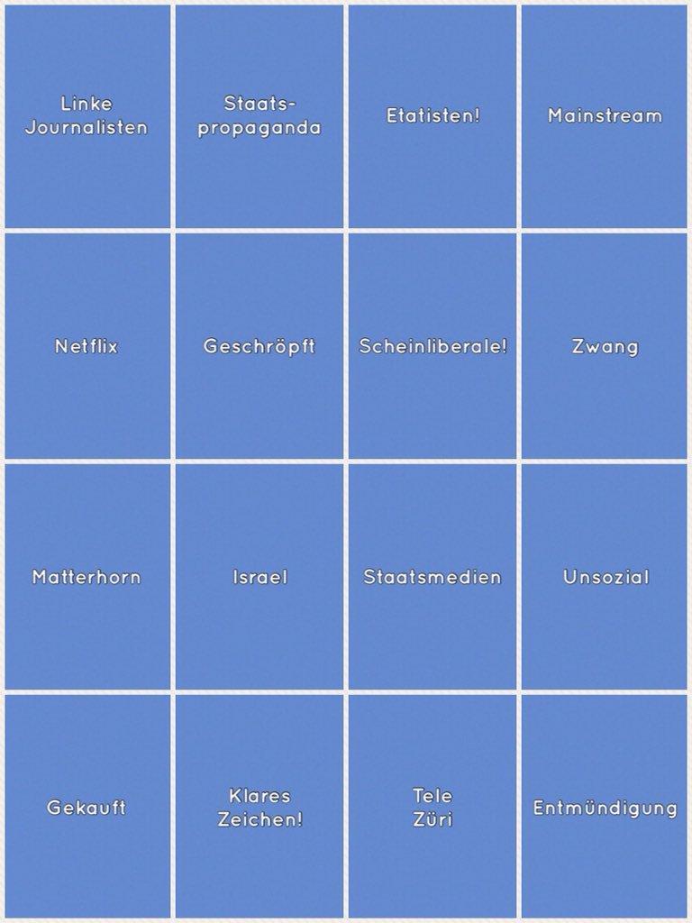 TomCBerger's tweet photo. Hier das #BullshitBingo für den Abstimmungsnachmittag mit den @NoBillag Initianten. Enjoy!

#NoBillag #abst18
@operationlibero @NoBillagNo @NoSendeschluss https://t.co/jkyLhm3UFo