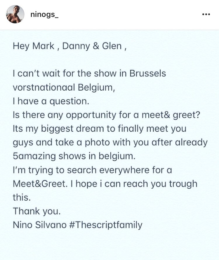Ninogs_'s tweet photo. #Thescriptfamily #freedomchildtour #Marksheehan #Glenpower #DannyODonoghue #Thescriptfans #help me out to get me for a #TheScript #meetandgreet #thankyou ! π€π½π€π½βοΈππ https://t.co/0CGkJiW789