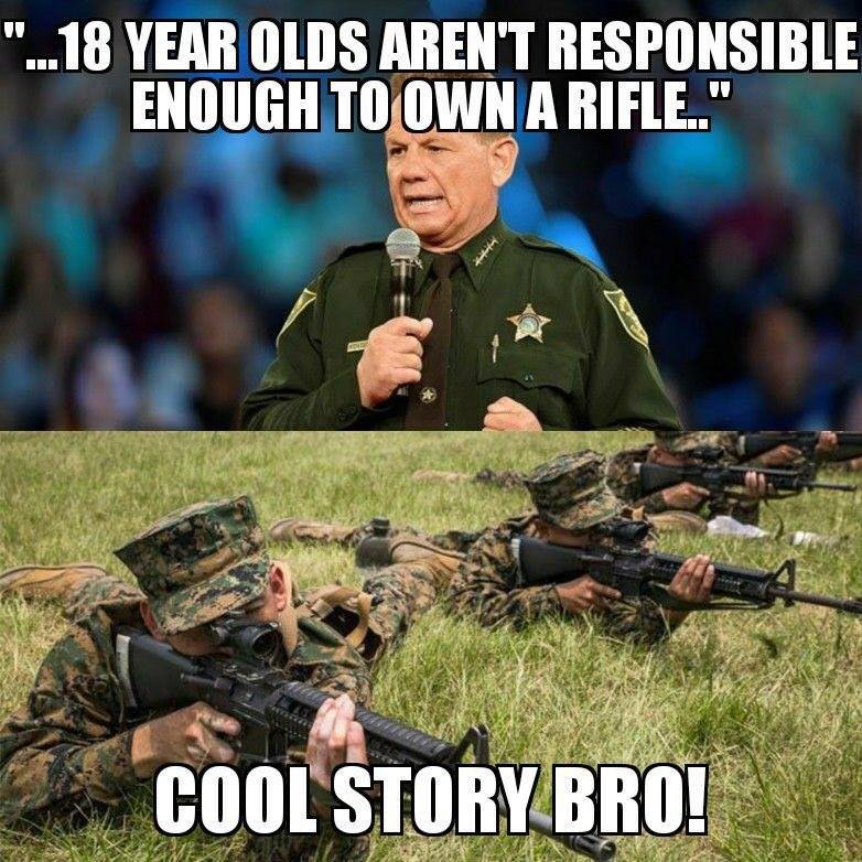 TshirtInked's tweet photo. The New York Liberal In Chief needed to be reminded of this because nobody will ever call for an executive order or legislation to raise the age to buy a squash racquet to 21. If they can be sent to fight for us with one they should damned well have the right to own a rifle. https://t.co/q70q8Kqudm