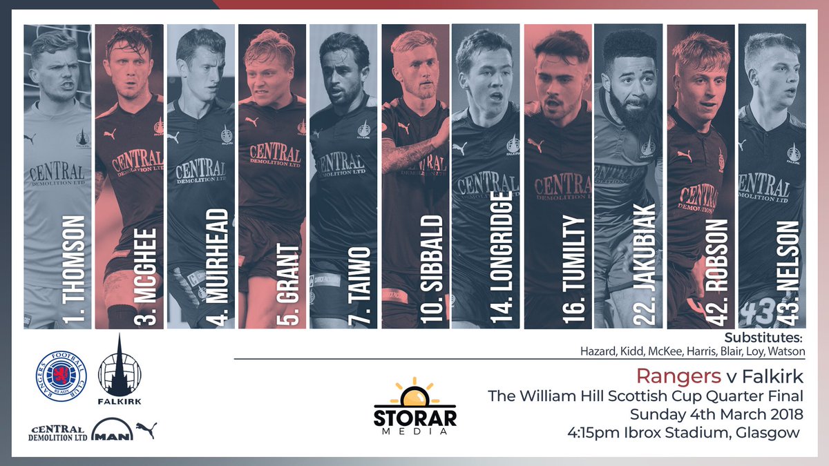 FalkirkFC's tweet photo. ⚽️ | Your Falkirk team for this afternoon’s @ScottishCup Quarter Final against @RangersFC, delivered by @StorarMedia. #COYB https://t.co/i2wQ5PGJKP