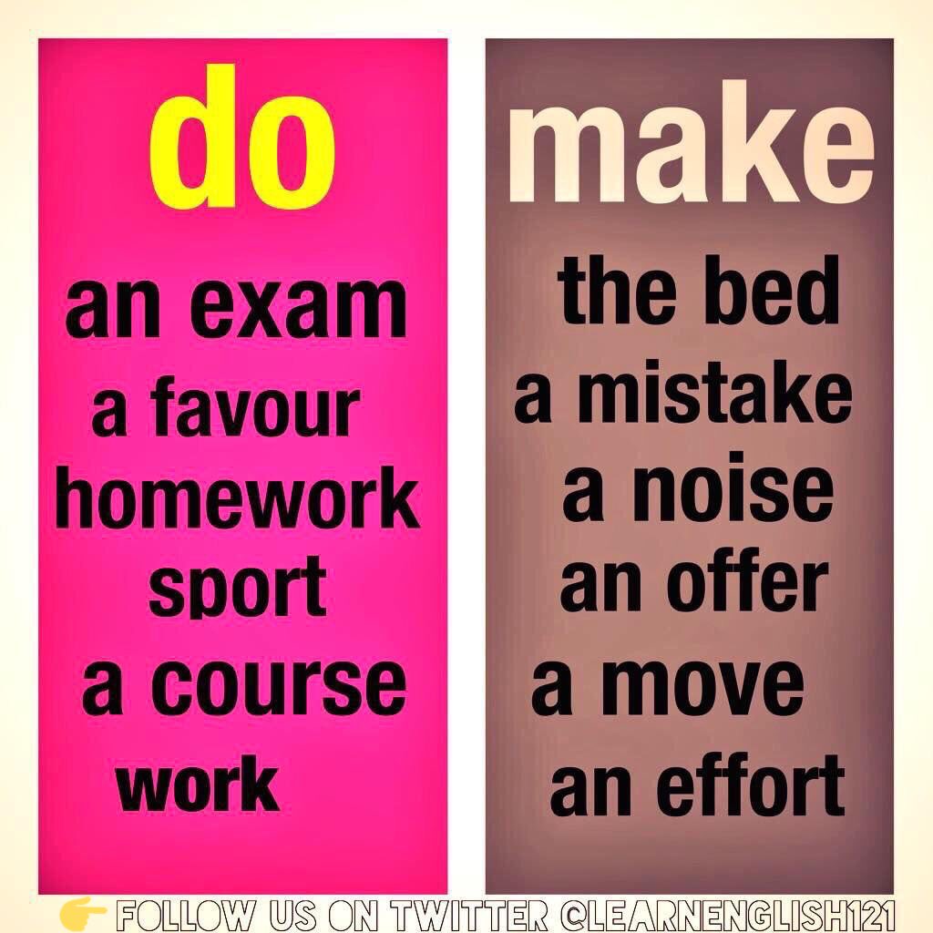 learnenglish121's tweet photo. Collocations: DO and MAKE https://t.co/4LQ1pJAO7t