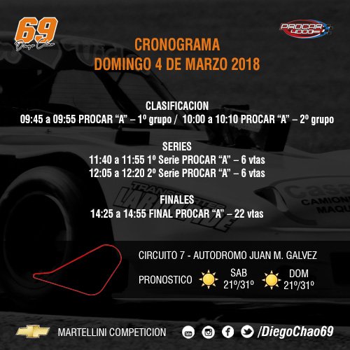 diegochao69's tweet photo. 👉 Horarios de hoy de la clasificación, series y la final de la Clase A del Procar 4000 #DiegoChao 🏁 https://t.co/q1etmICdex