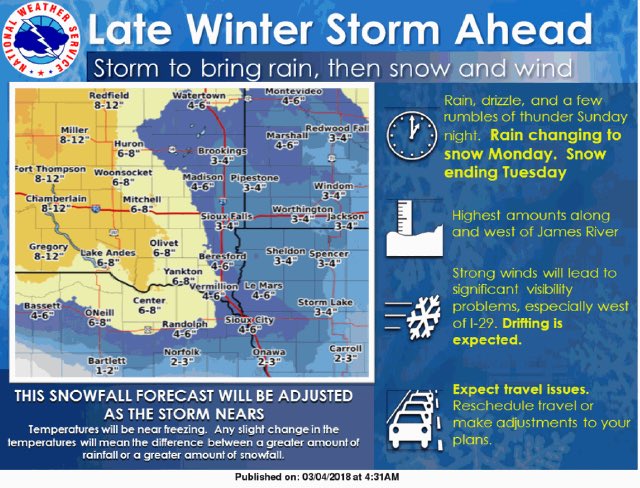 SDHighwayPatrol's tweet photo. RU traveling #Monday into #Tuesday? If so, you’ll want to be watching the #weather and road conditions. #nwssf #SouthDakota #keepSDsafe https://t.co/UNioPTbIcQ