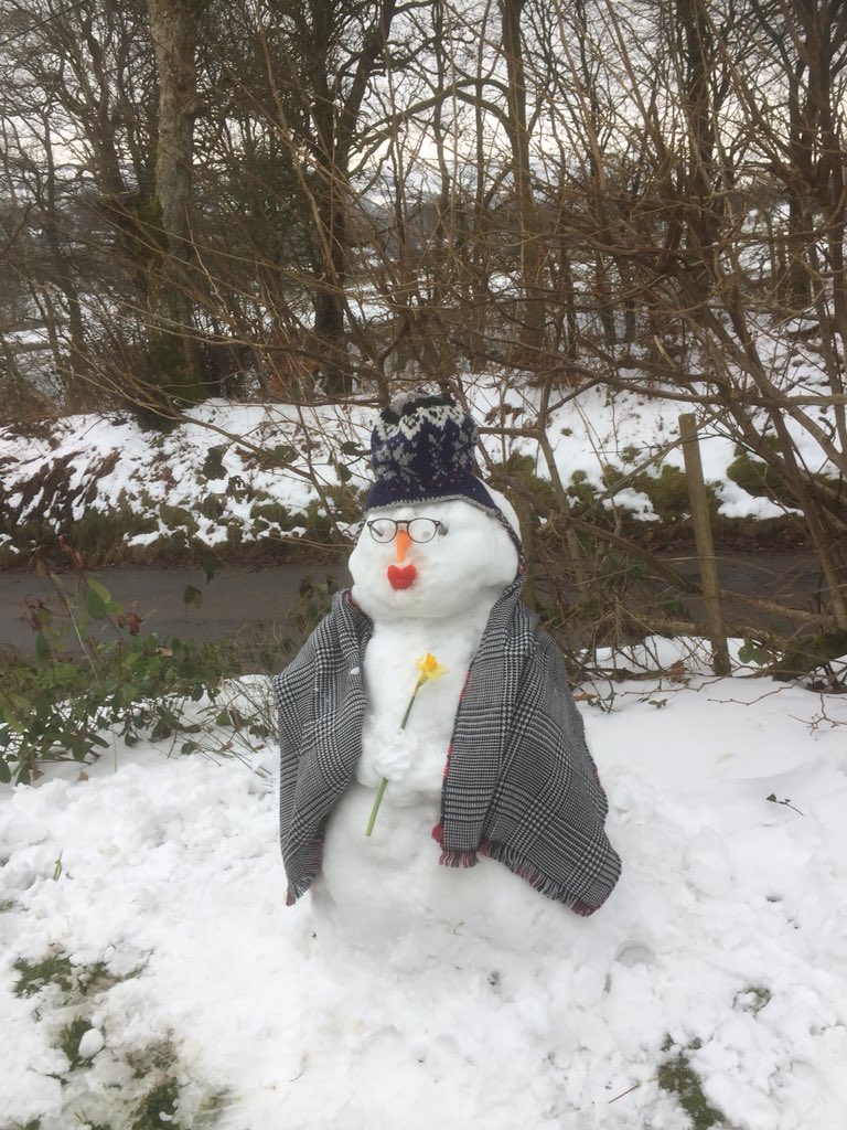 Jiwliee's tweet photo. Dydd Gwyl Dewi Hapus hwyr- neu andris i gynnar.  Roedd eira ar Fawrth 1af ddim y fath iawn i wneud dyn-es eira! Sbot on heddiw!
#wrongkindofsnow 
#DyddGŵylDewi #rightkindofsnow https://t.co/CYT0jFwACV