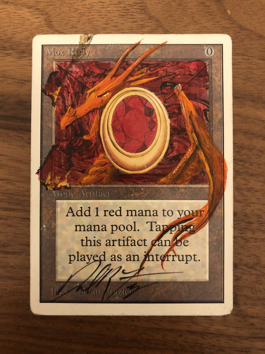 DailyMagicMuse's tweet photo. Mox Ruby (altered by Dan Frazier) is one of the best cards in Magic. My favorite things to do with one Red mana are cast Lightning Bolt or Goblin Welder. #mtg #moxruby https://t.co/NoB4DgGnDj