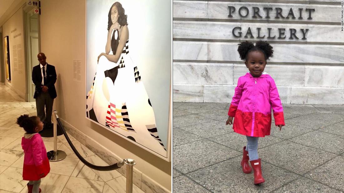 CNN's tweet photo. This little girl was completely awestruck by Michelle Obama's portrait and believes that the former first lady is "a queen" https://t.co/4WC7zBLZdd https://t.co/gkaZaPr8P2