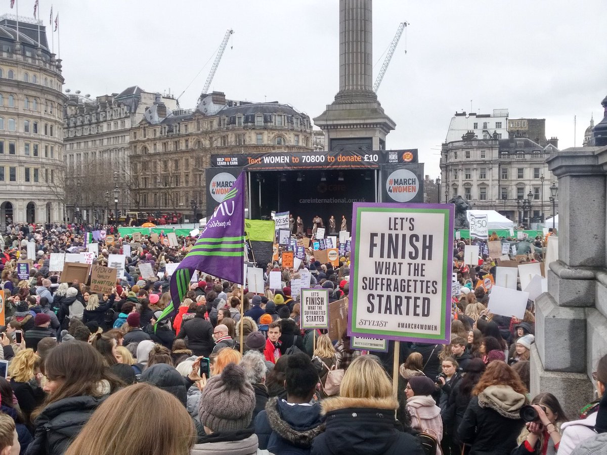 @sueperkins opens #March4Women rally and thanks all the organisations supporting today including @unisontweets @AnneMarieDuffTH says she's honoured to stand in the same place as Sylvia Pankhurst 1913 supporting womens right to vote