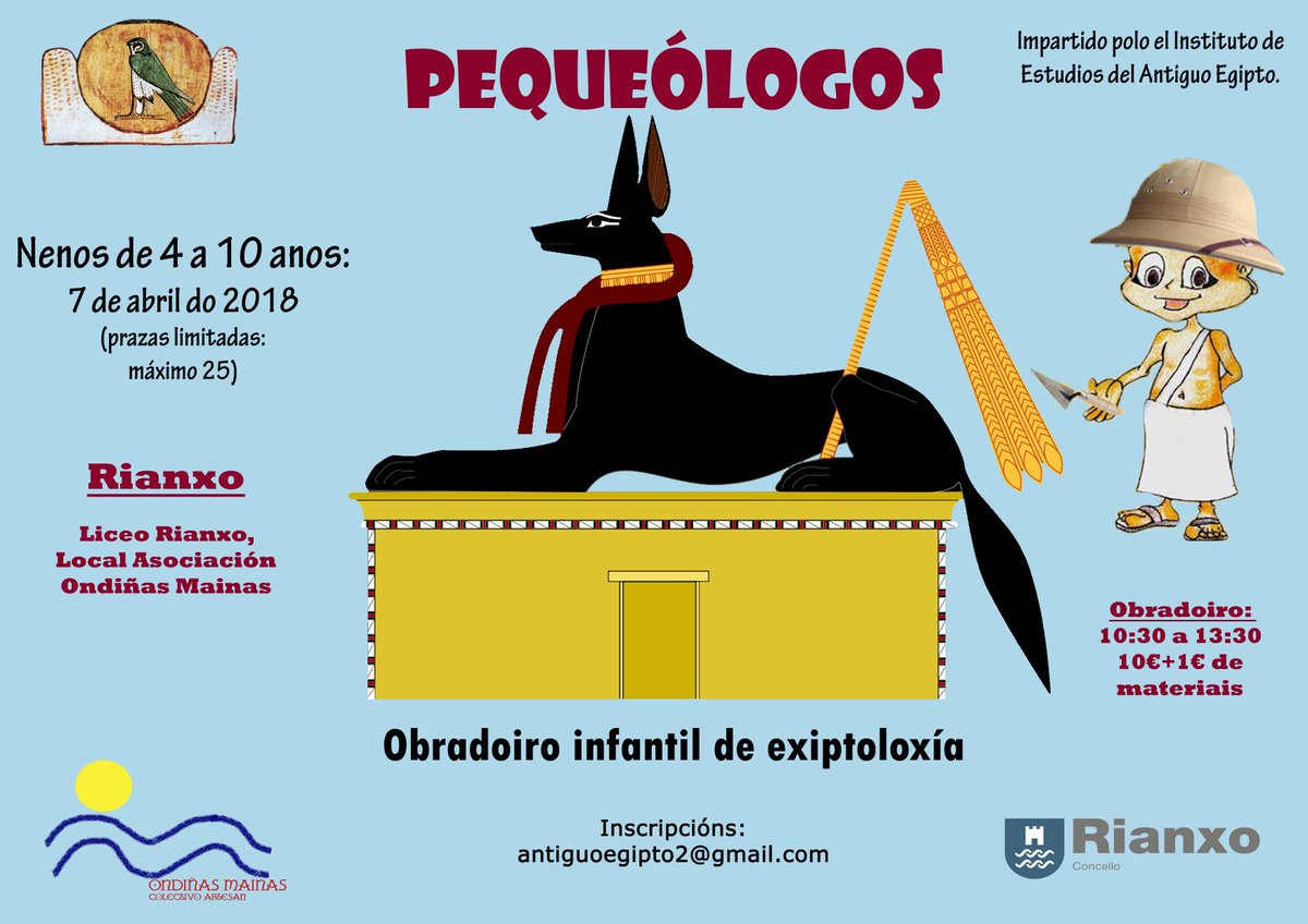 IEAEAntiguoEgip's tweet photo. #Talleres #infatiles #egiptologia en #Rianxo.
@pequesymas @mamatieneunplan @SaposyPrincesas @ https://t.co/cpvhu049b7