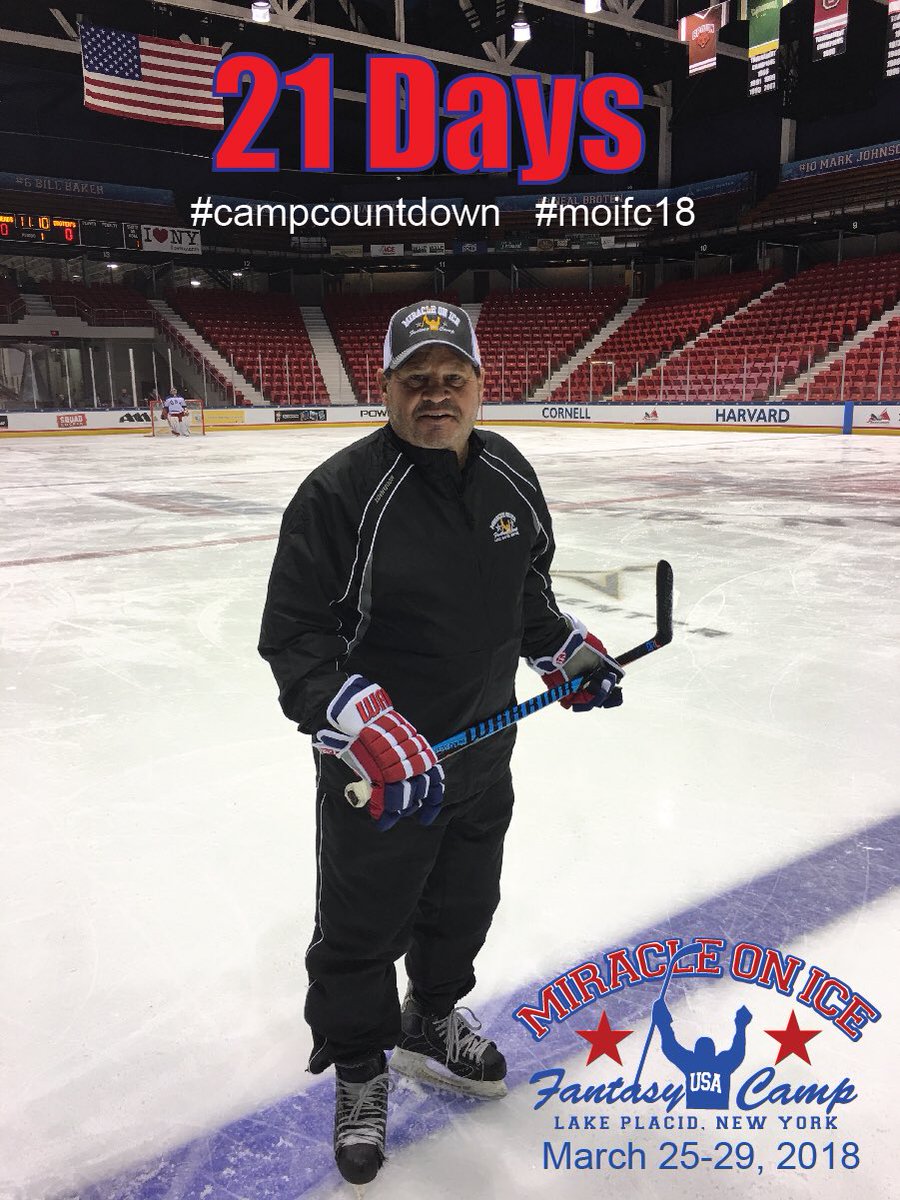 1980hockeycamp's tweet photo. Attention Campers! Just three weeks left until #MOIFC18 and that means its #21 Mike Eruzione Day! Three cheers to the Captain and three weeks to go! Hope you’re ready....Rizzo is! 3️⃣ 🏒😳 #miracleonice #80miracleteam
#Rizzoisback #campcountdown https://t.co/xEBihvgjjB