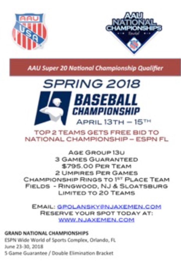 NJAxemen's tweet photo. Limited Spots Available for this 13u AAU Super 20 event https://t.co/pNBq0daLcN