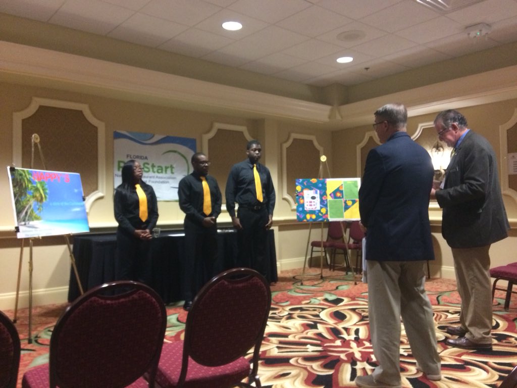.@novahigh management team facing the toughest questions during the critical thinking portion of judging. Sounds like they did well. #FLProstart