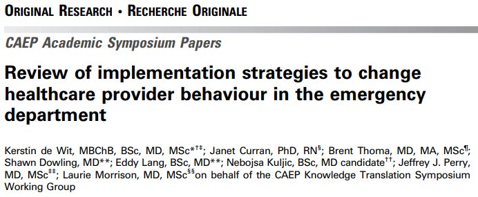 Brent_Thoma's tweet photo. Now up on FirstView @CJEMonline - our Consensus Conference paper outlining 10 recommendations for implementing change in the ED! https://t.co/uBjLrcElId
