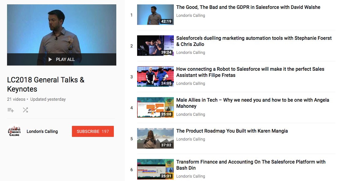 CloudGalacticos's tweet photo. .@SalesforcePhil's Salesforce Tip of the Week #284: All the videos from #LC2018 are available here, so take a look: https://t.co/l3rXpYQOou @LDNsCall #ldnscall18 https://t.co/IY1bvOW5fw