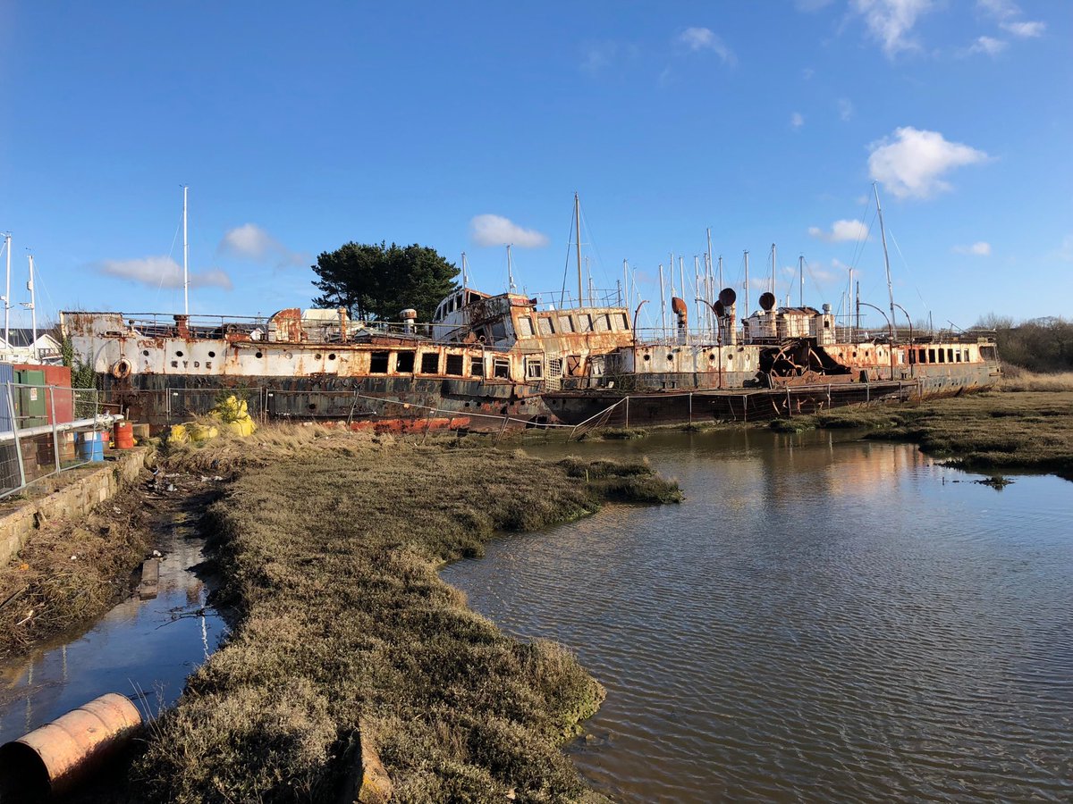 RichardFish4's tweet photo. And here’s the sad sight of the PS (Paddle Steamer) Ryde, a prewar IoW ferry, rotting away at Island Harbour, allegedly waiting to be restored! #somejob https://t.co/0OVHHKOiaR