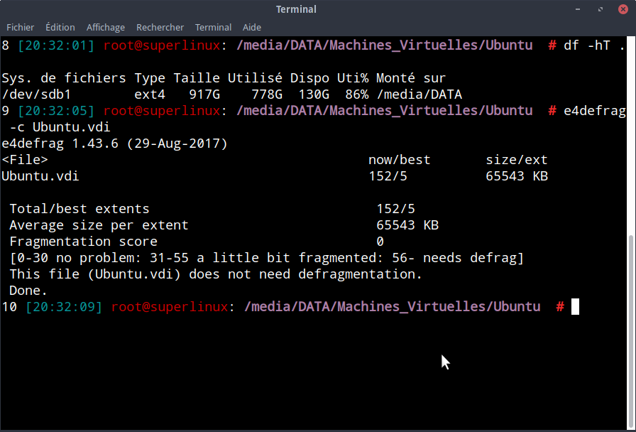 _adriend_'s tweet image. 152 fragments d&apos;un fichier : Qui a dit que #ext4 ne fragmentait pas ? #Linux #Défragmentation