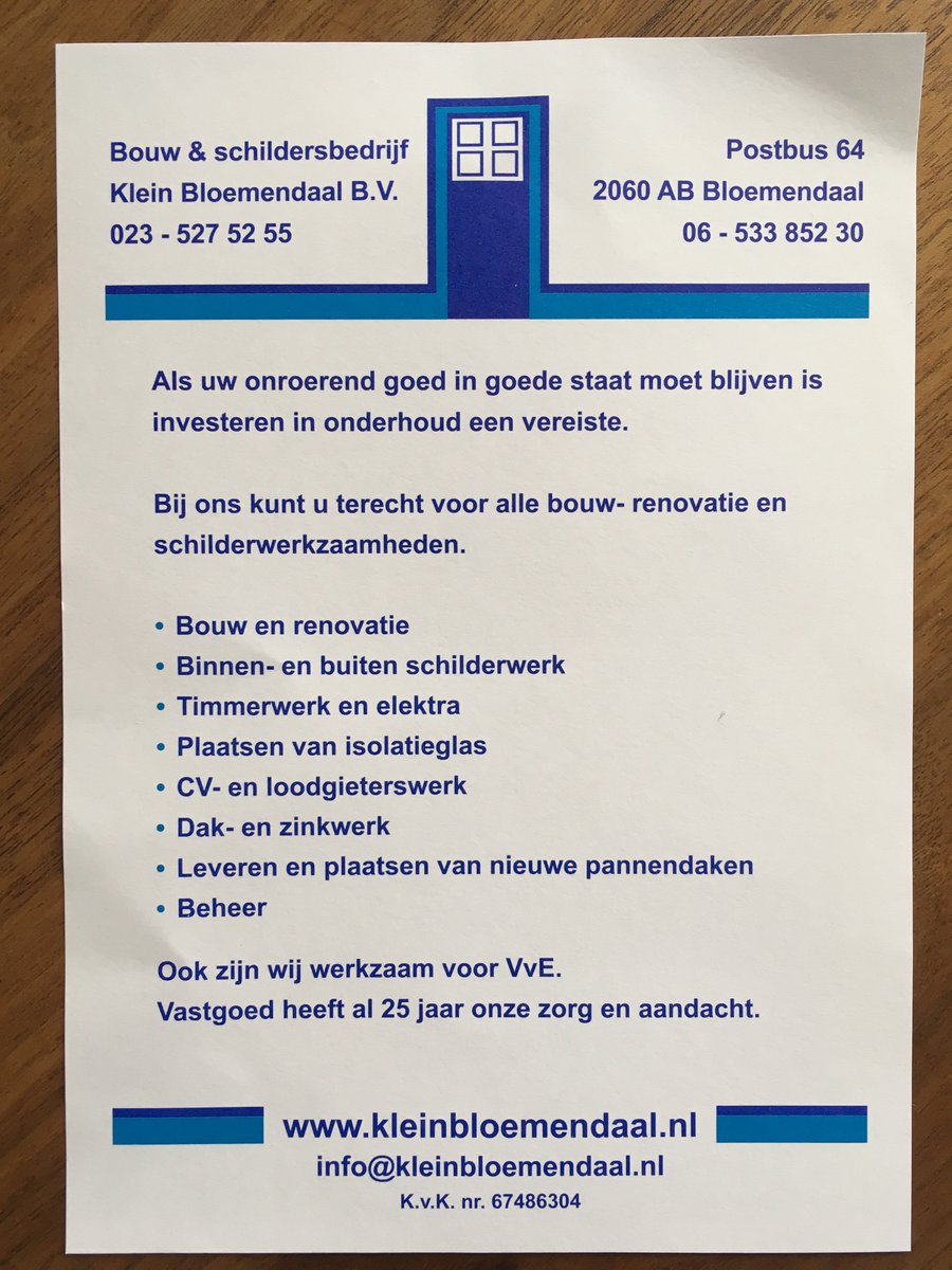 oldenboom's tweet image. De #neeja sticker is kennelijk onbekend bij Bouw en Schildersbedrijf Klein Bloemendaal. Beetje jammer wel, ook jammer dat flyer op zondag in de bus kwam. #Heemstede