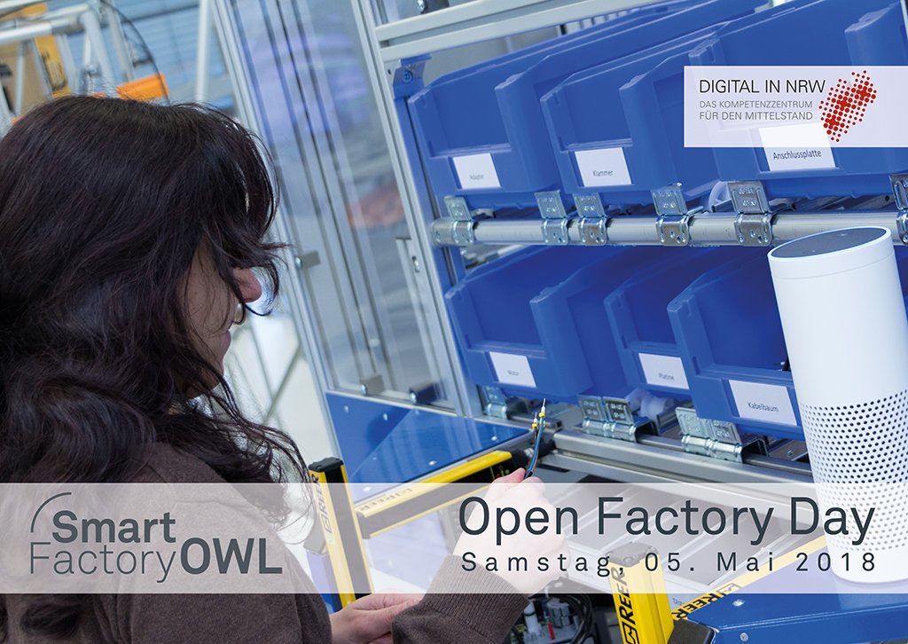 digitalinnrw's tweet photo. #OpenFactoryDay Volume 2 in @Lemgo: Die @SmartFactoryOWL öffnet am 5. Mai 2018 die Pforten. Sind Sie an #Industrie40 #Technologien interessiert? Dann sollten Sie dieses #Event nicht verpassen. https://t.co/fd2hS9V0r1 @HochschuleOWL @FraunhoferLemgo #inIT https://t.co/8HkD59id97