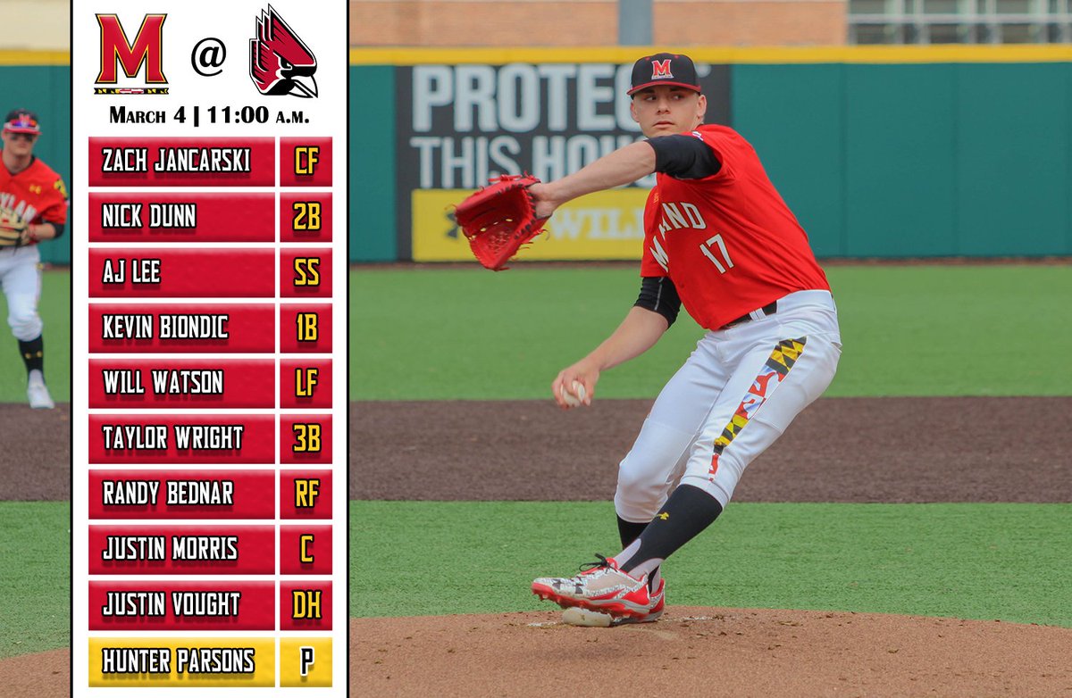 MDBaseballNet's tweet photo. Justin Vought will make his Maryland debut as RHP Hunter Parsons and the Terps go for the sweep in Johnny Gardner Law Group Tournament https://t.co/d8hBgAiKpt