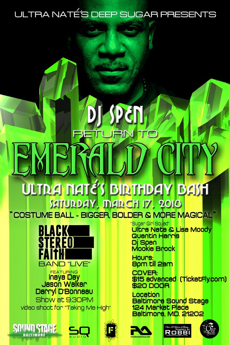 DEEPSUGAR's tweet photo. #swipeleft๐๐ฝ Weโre just 2 weeks away from #massive #EmeraldCityCostumeBall @ultranatemusic #BdayBash w @originalDjSpen @Quentin_Harris @LisaMoody and #blackstereofaithband #LIVEโผ๏ธโผ๏ธ doors #8pmtil2am #showtime930pm @BmoreSoundstage #advtix available now @ticketfly https://t.co/2RsB5pclhm