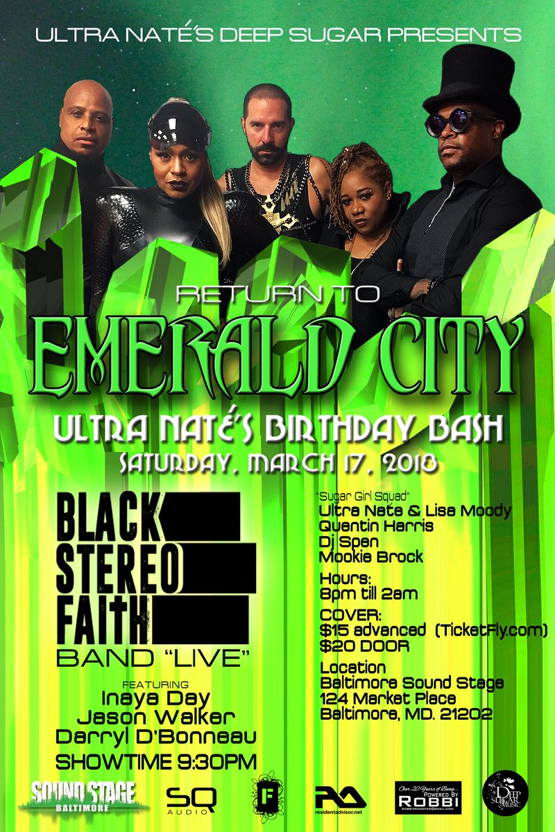 DEEPSUGAR's tweet photo. #swipeleft๐๐ฝ Weโre just 2 weeks away from #massive #EmeraldCityCostumeBall @ultranatemusic #BdayBash w @originalDjSpen @Quentin_Harris @LisaMoody and #blackstereofaithband #LIVEโผ๏ธโผ๏ธ doors #8pmtil2am #showtime930pm @BmoreSoundstage #advtix available now @ticketfly https://t.co/2RsB5pclhm