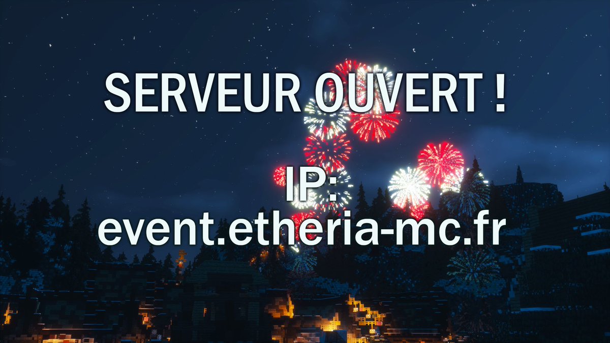 EtheriaRPG's tweet photo. Rappel événement Hiver :
Serveur ouvert jusqu'au 11 Mars.

Venez jouer et voir le feu d'artifice de 7 minutes tiré tous les soirs entre 21h et 22h !

Version 1.10.2 https://t.co/n1FA2kqKrc