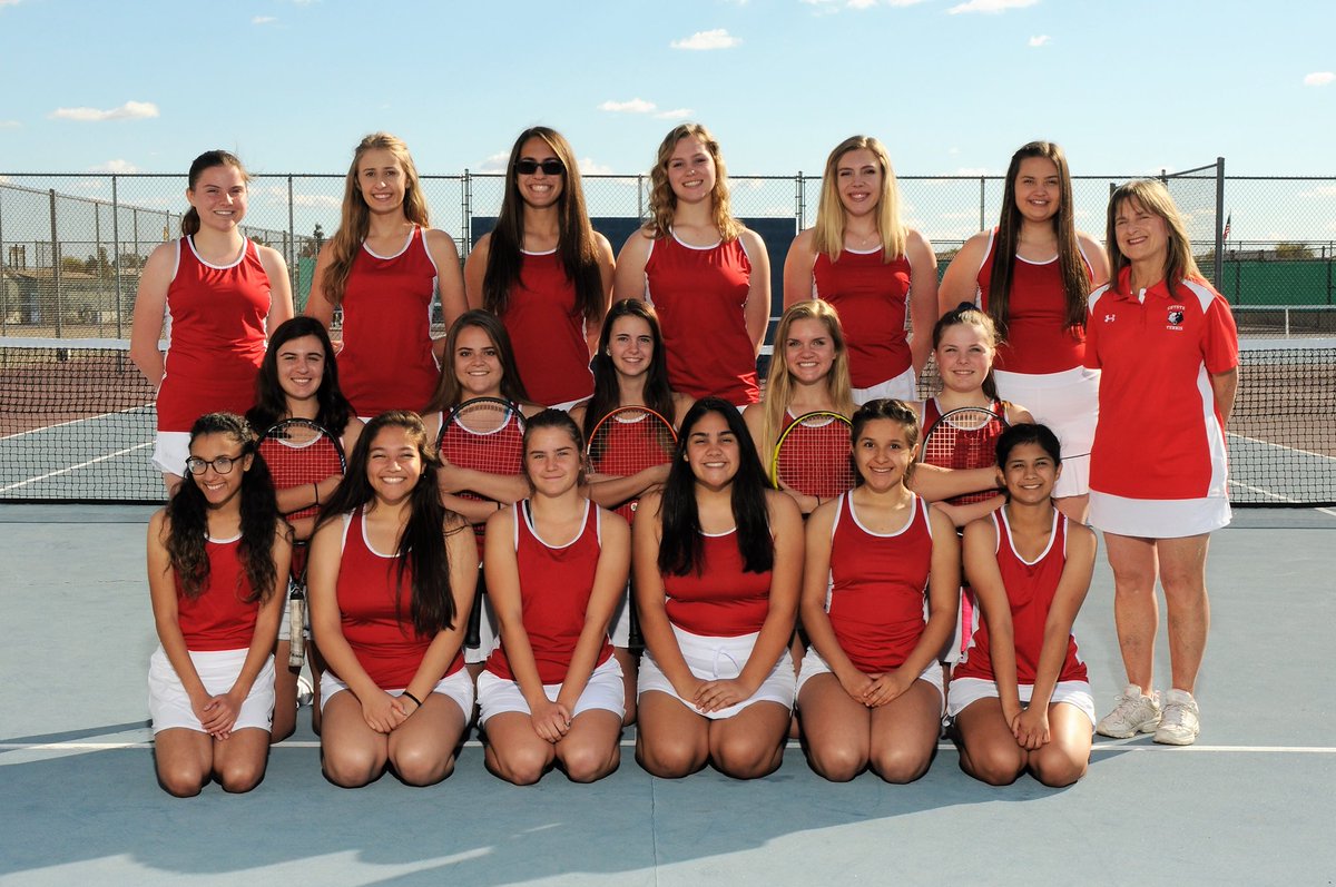 CeHS Tennis is proud of the 17 young ladies that are CeHs Girls Tennis Team 2018. You play hard with joy and energy while having fun on the Courts. This years team picture now appears on Az365 Centennial Tennis Team site.
Lady Coyotes & Coach Peggy Jacobs