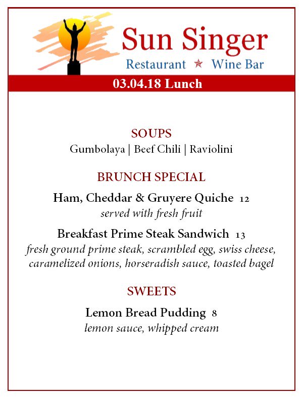 Sun_Singer's tweet photo. Sunday Brunch at Sun Singer....10A until 2P #cu4brunch #chambana #eatsunsinger #drinksunsinger #brunch https://t.co/HkcGAjpWrt