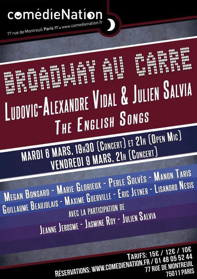 Mardi et Vendredi à la Comédie Nation <a href="/VidalAndSalvia/">Vidal & Salvia</a> avec Megan Bonsard, Marie Glorieux, <a href="/PerleSolves/">Perle Solvès</a>, Manon Taris, @Guil_Beaujolais, Maxime Guerville, <a href="/EricJetner/">Eric Jetner</a>, <a href="/lisandronesis/">Lisandro Nesis</a> et la participation de Jeanne Jerosme et Jasmine Roy.