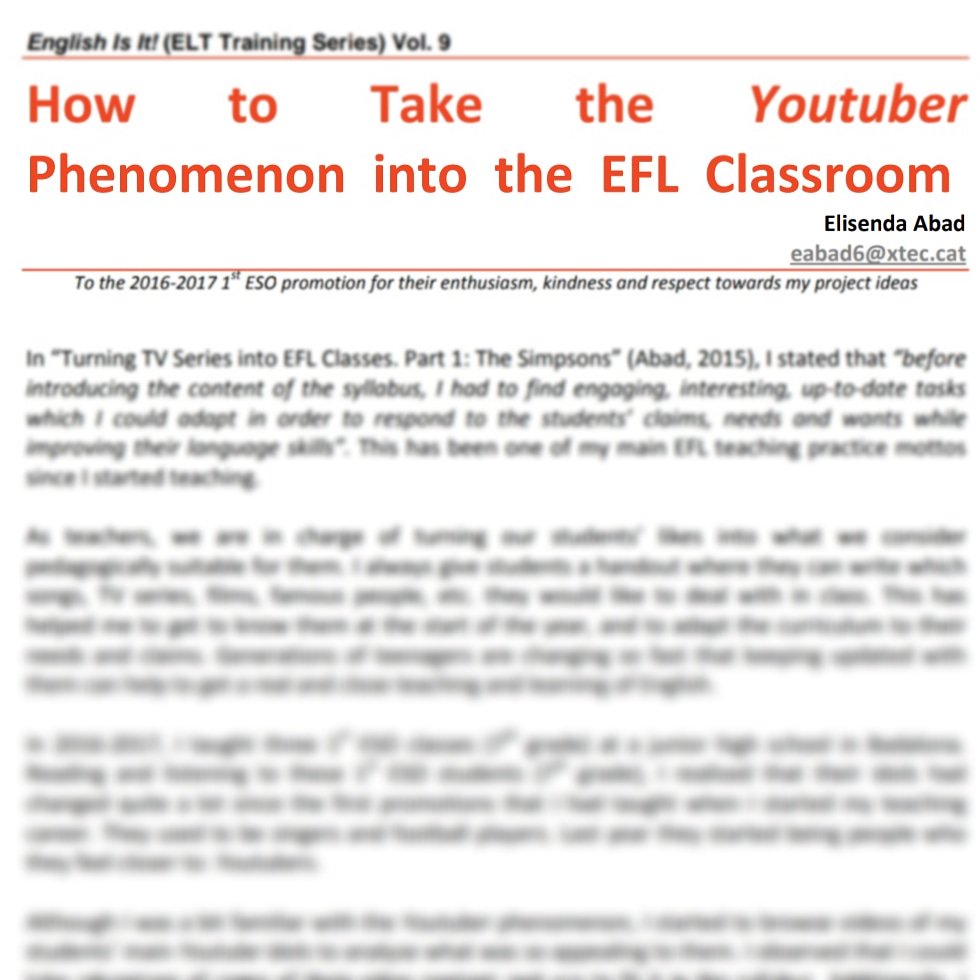 amotiteacher's tweet photo. Pels que no vau poder veure'm a l'@APAC_ELT ni a l'@innobaredu, em podeu llegir al següent article: https://t.co/K2qFcAyMeX #Youtubers #EnglishIsIt #English #anglès #teachers #Englishteachers #Researchgroup #grupdetreball #ELT #EFL #Barcelona #UniversitatdeBarcelona https://t.co/9fzEKRD59N