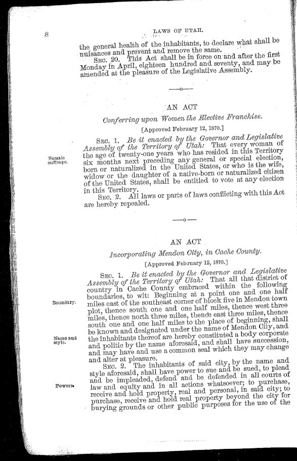 ElectionsUtah's tweet photo. In 1870 women in Utah were given the right to vote, want to see the original law? Check out Sec. 1! #sundayread #WomensHistoryMonth

Used by permission, Utah State Historical Society https://t.co/cpmz8sXuez